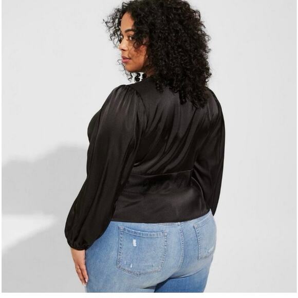 Torrid Black Satin Babydoll Blouson Sleeve Button Front Blouse New 2X 18-20 - Picture 2 of 16